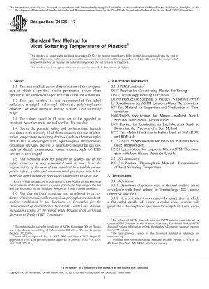 Standard Test Method for  Vicat Softening Temperature of Plastics