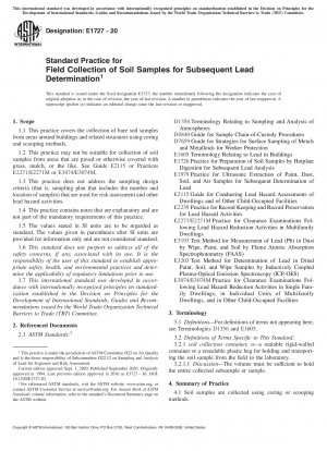 Standard Practice for Field Collection of Soil Samples for Subsequent Lead Determination