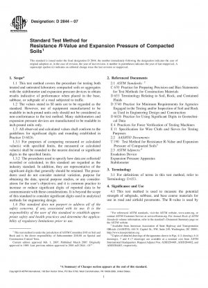 Standard Test Method for Resistance <i>R</i>-Value and Expansion Pressure of Compacted Soils
