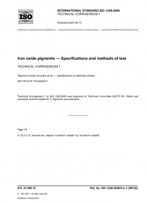 Iron oxide pigments — Specifications and methods of test — Technical Corrigendum 1