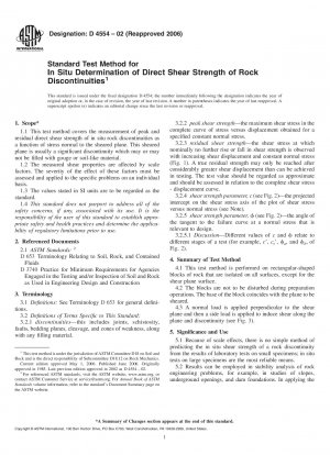Standard Test Method for In Situ Determination of Direct Shear Strength of Rock Discontinuities