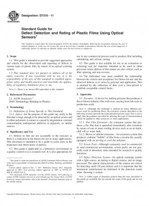 Standard Guide for Defect Detection and Rating of Plastic Films Using Optical Sensors