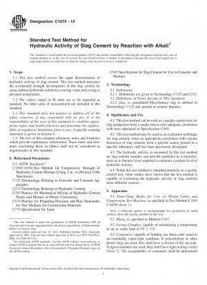 Standard Test Method for  Hydraulic Activity of Slag Cement by Reaction with Alkali