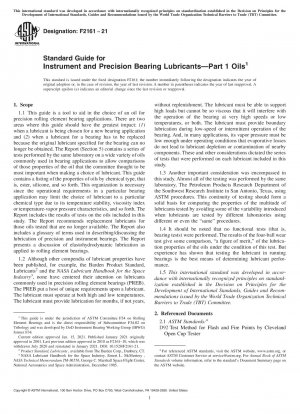 Standard Guide for  Instrument and Precision Bearing Lubricants—Part 1 Oils