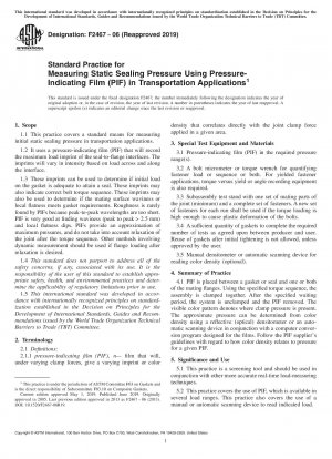 Standard Practice for Measuring Static Sealing Pressure Using Pressure-Indicating Film (PIF) in Transportation Applications