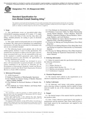 Standard Specification for Iron-Nickel-Cobalt Sealing Alloy