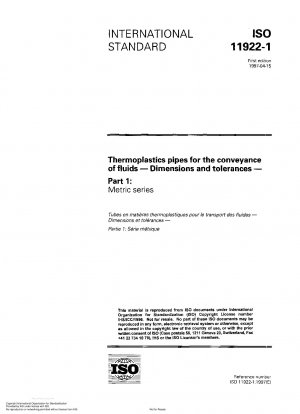 Thermoplastics pipes for the conveyance of fluids - Dimensions and tolerances - Part 1: Metric series