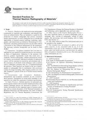 Standard Practices for Thermal Neutron Radiography of Materials