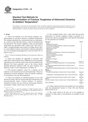 Standard Test Methods for Determination of Fracture Toughness of Advanced Ceramics at   Ambient Temperature