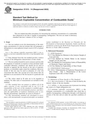 Standard Test Method for Minimum Explosible Concentration of Combustible Dusts