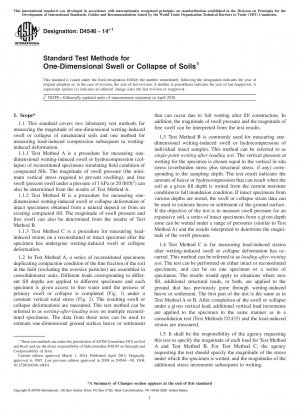 Standard Test Methods for One-Dimensional Swell or Collapse of Soils