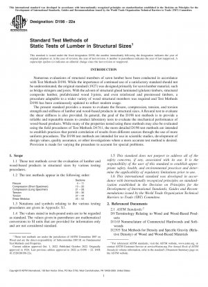 Standard Test Methods of Static Tests of Lumber in Structural Sizes