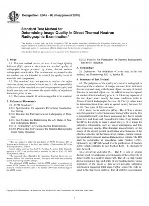 Standard Test Method for Determining Image Quality in Direct Thermal Neutron Radiographic Examination