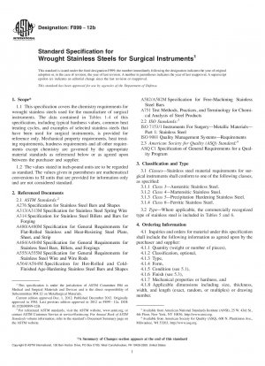 Standard Specification for  Wrought Stainless Steels for Surgical Instruments