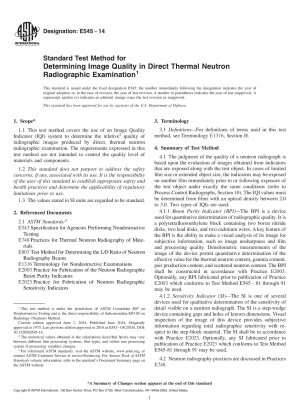 Standard Test Method for  Determining Image Quality in Direct Thermal Neutron Radiographic  Examination