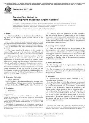 Standard Test Method for Freezing Point of Aqueous Engine Coolants