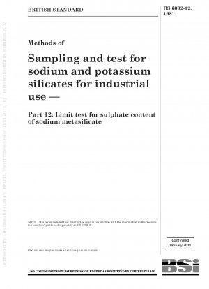 Methods of Sampling and test for sodium and potassium silicates for industrial use — Part 12 : Limit test for sulphate content of sodium metasilicate