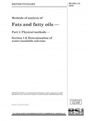 Methods of analysis of Fats and fatty oils — Part 1 : Physical methods — Section 1.9 : Determination of water - insoluble solvents