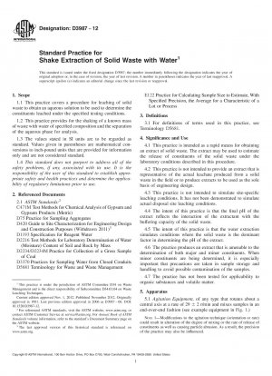 Standard Practice for  Shake Extraction of Solid Waste with Water