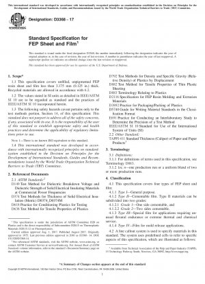Standard Specification for FEP Sheet and Film