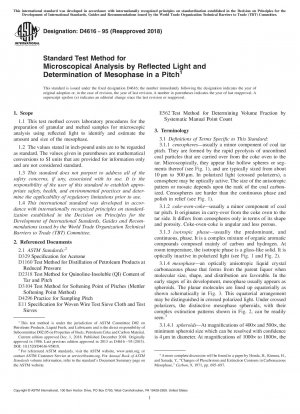 Standard Test Method for Microscopical Analysis by Reflected Light and Determination of Mesophase in a Pitch