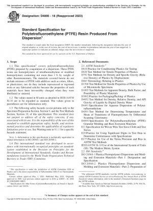 Standard Specification for Polytetrafluoroethylene (PTFE) Resin Produced From Dispersion