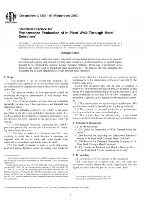 Standard Practice for Performance Evaluation of In-Plant Walk-Through Metal Detectors