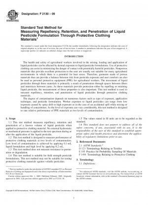 Standard Test Method for Measuring Repellency, Retention, and Penetration of Liquid Pesticide Formulation Through Protective Clothing Materials