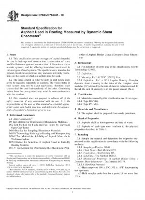 Standard Specification for Asphalt Used in Roofing Measured by Dynamic Shear Rheometer
