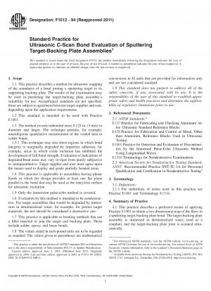 Standard Practice for Ultrasonic C-Scan Bond Evaluation of Sputtering Target-Backing Plate Assemblies