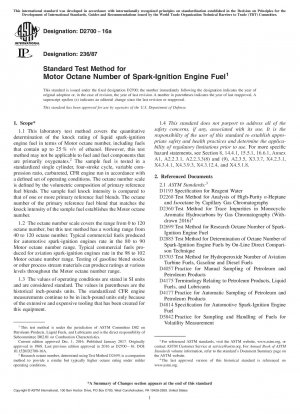 Standard Test Method for Motor Octane Number of Spark-Ignition Engine Fuel