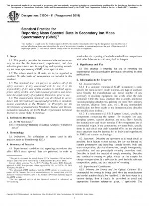 Standard Practice for Reporting Mass Spectral Data in Secondary Ion Mass Spectrometry (SIMS)