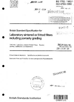 Specification for laboratory sintered or fritted filters including porosity grading