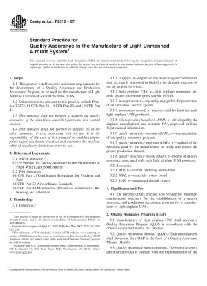Standard Practice for Quality Assurance in the Manufacture of Light Unmanned Aircraft System