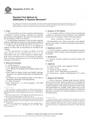 Standard Test Method for Aldehydes in Styrene Monomer